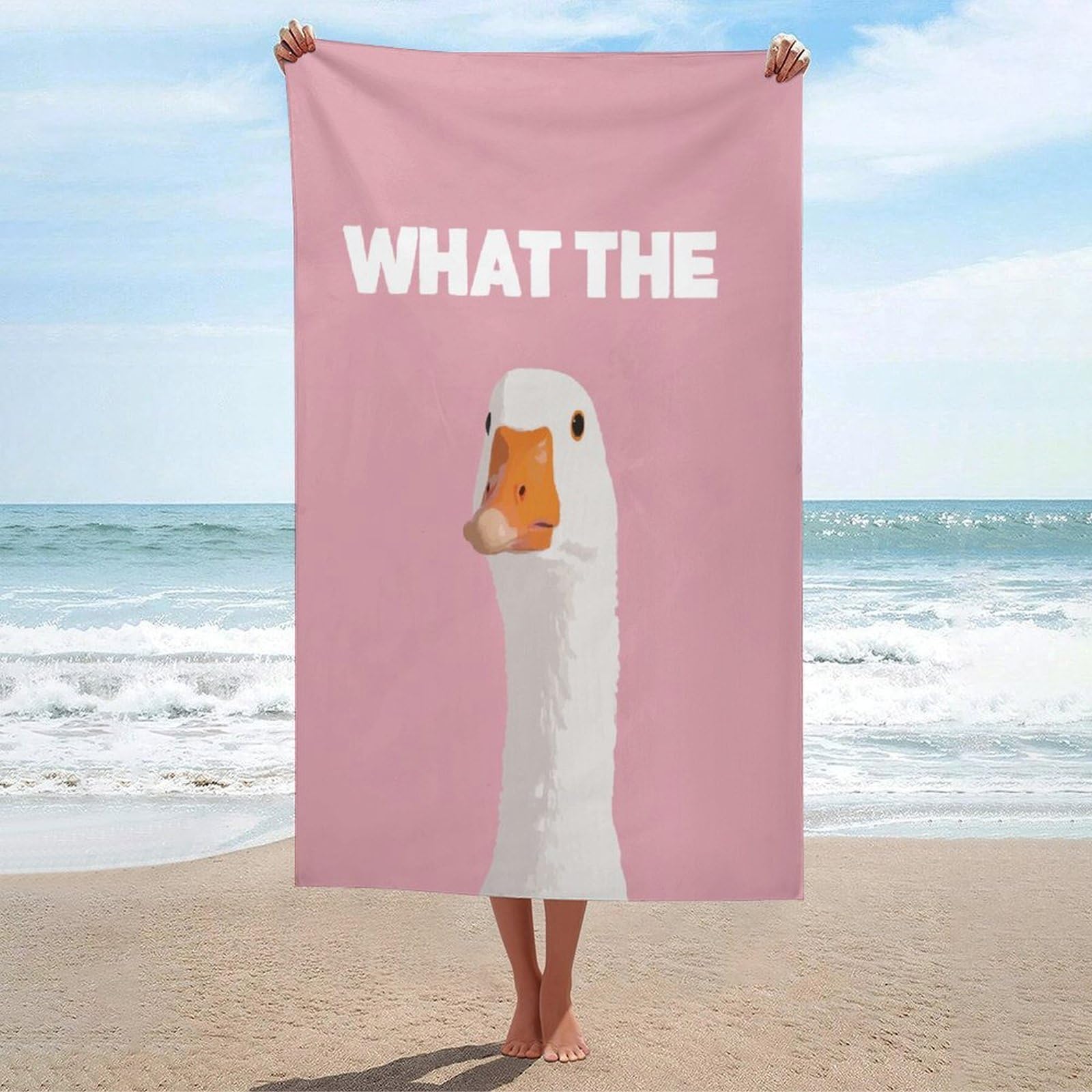 LSRCPD Minimalist Cartoon White Goose on Pink Beach Towel Sand Free Microfiber Large Shower Towels Multipurpose Absorbent for Bathroom Pool 130x80 CM