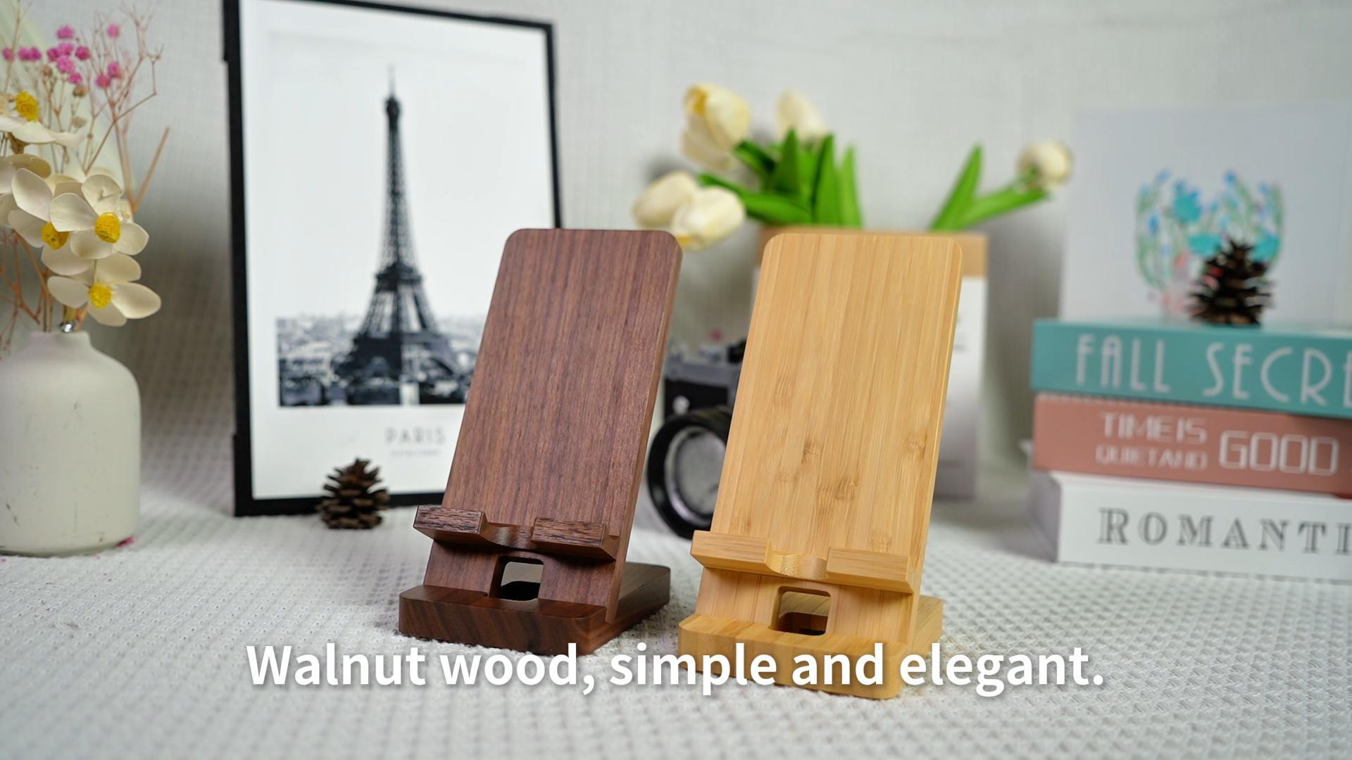 Support Pour Téléphone Portable En Bois De Noyer - Dimensions 10 X 7,5 X 6 Cm - Design Stable Triangulaire - Pour Bureau, Rangement Déco - 9