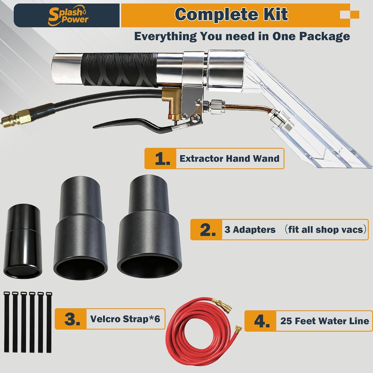 Universal Fit Any Existing Shop Vac Hose Extractor Kit Better Attachment Wet-dry Vacuums with 2-1/2" 1-7/8" 1-1/4" Adapter for Carpet Cleaning, Upholstery & Auto Detailing