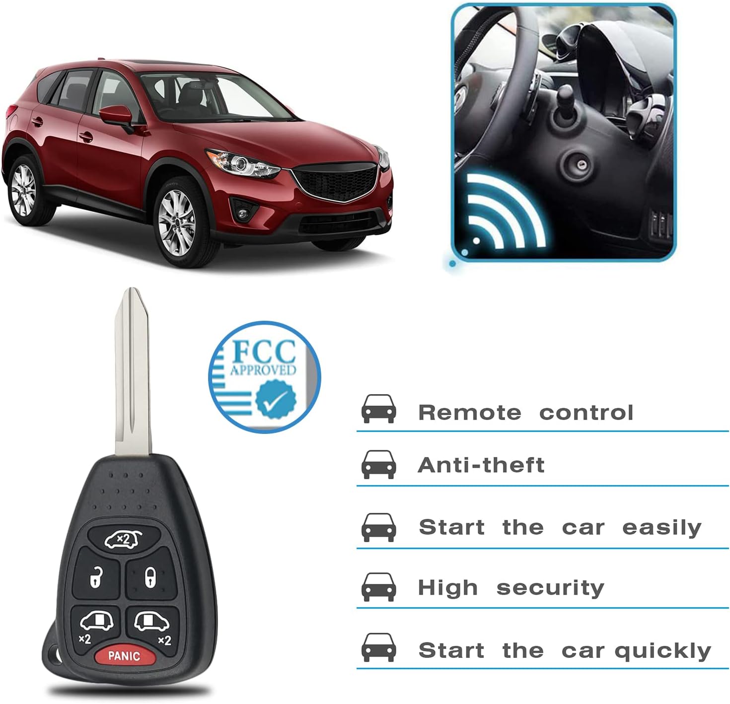 Shell 6 Button Keyless Entry Remote Key Fob Fit for Chrysler Town and Country, Dodge Caravan/Grand Caravan 2004 2005 2006 2007 (P/N: M3N5WY72XX), Set of 2