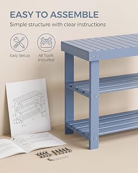 SMIBUY Bamboo Shoe Rack Bench, 3-Tier Shoe Organizer Storage Shelf for Entryway Hallway Bathroom Living Room (Grey)