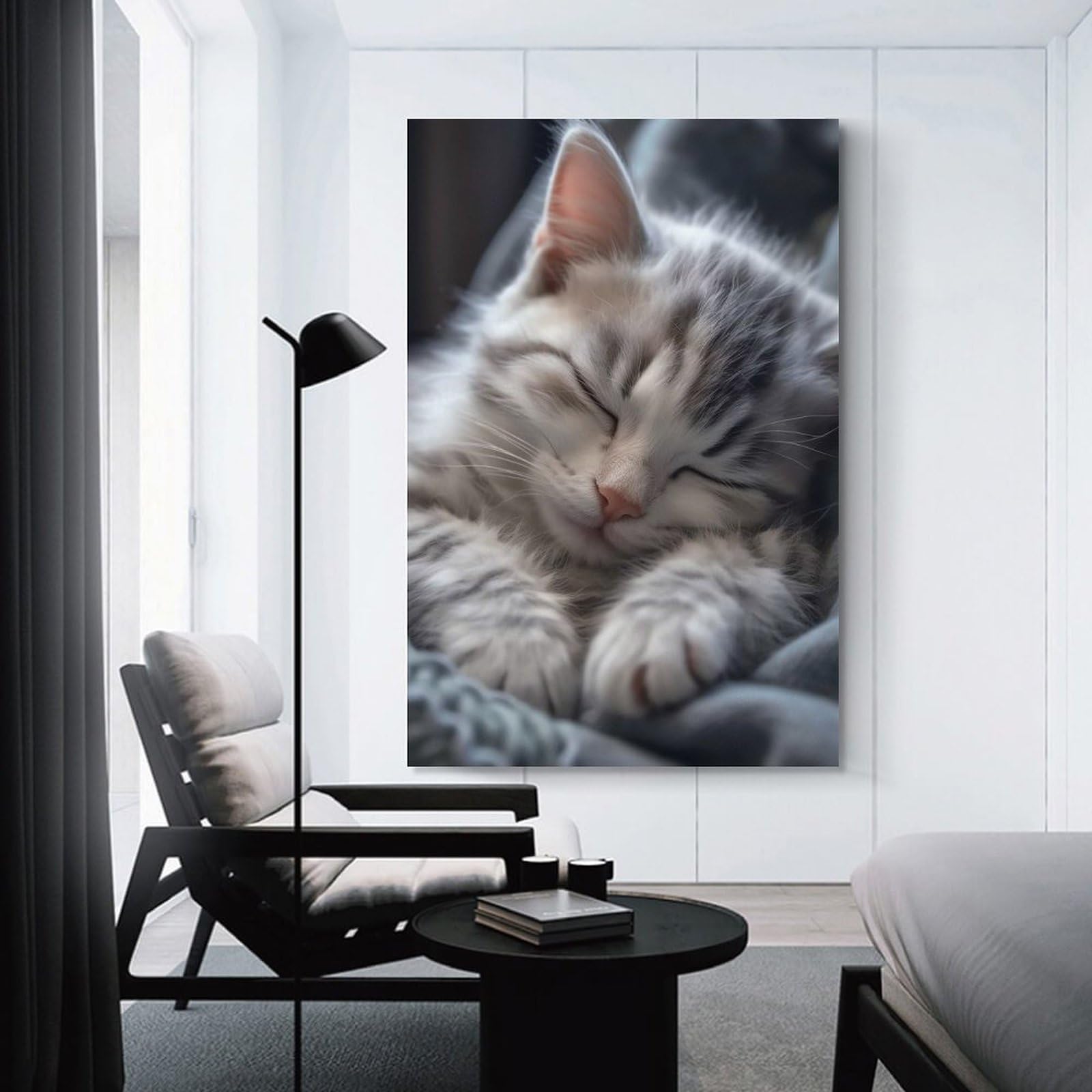 Junmoney Cute Kitty Cat Sleeping Wall Picture Print 20x30inch(50x75cm), for Corridors, Hallways Or Apartment Entries, Decorative Canvas Styling for Entry Areas