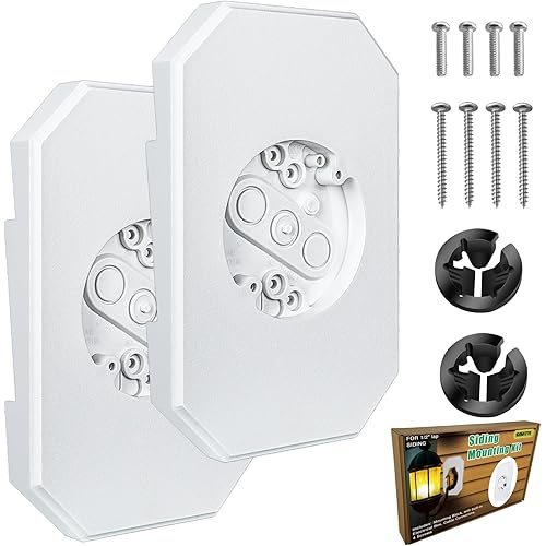 2 Pcs Siding Mounting Kit with Built-in Electrical Box, Vinyl Siding Mounting Block for Outdoor Light, Fit 4" H & 1/2" Lap Siding (White - 2 Pack, 1/2 Inch Lap Siding)