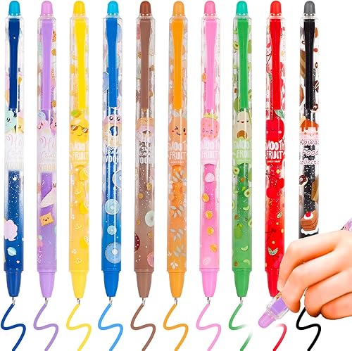 Bolígrafos de gel borrables, 8 bolígrafos retráctiles borrables de dibujos animados, punta fina de 0.020 in, desaparecen los errores, tinta azul