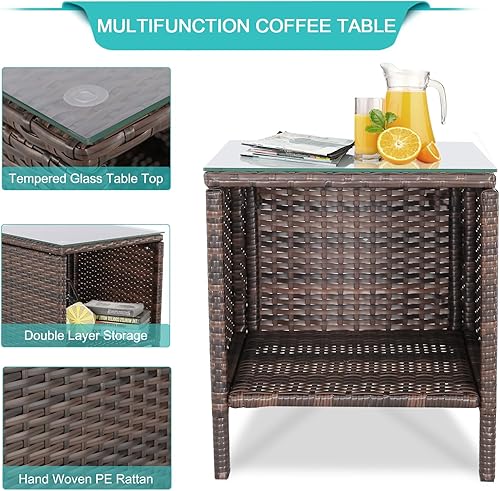 Miniatura 6 de Furnimy Balcony Furniture - Juego de 5 sillas de mimbre para patio al aire libre con otomana de mimbre de polietileno con cojines extraíbles para