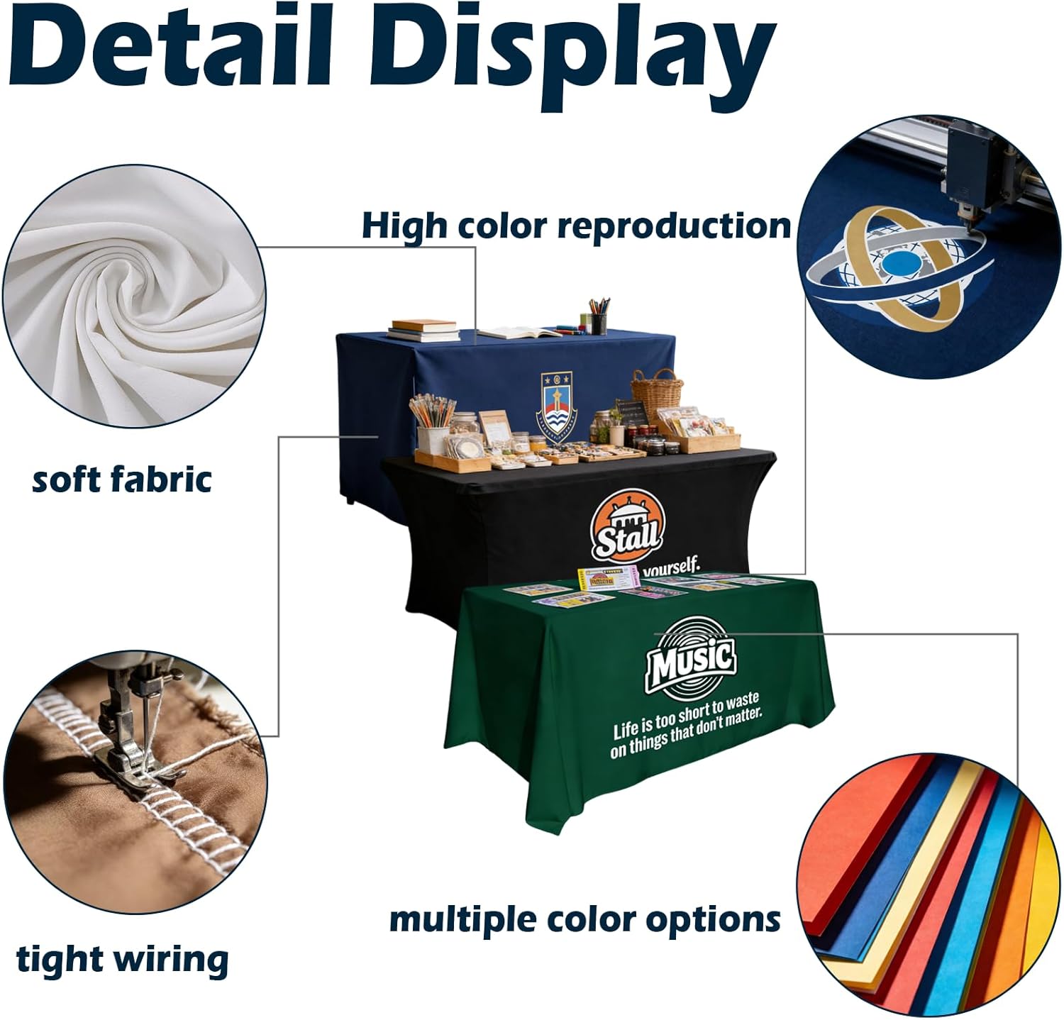 Custom Table Cloth with Business Logo 4-10FT for Tables,Personalized Tablecloths for Tradeshow Events/Company/School/Church/Shop (4 FT Open Back, Flat Tablecloths)
