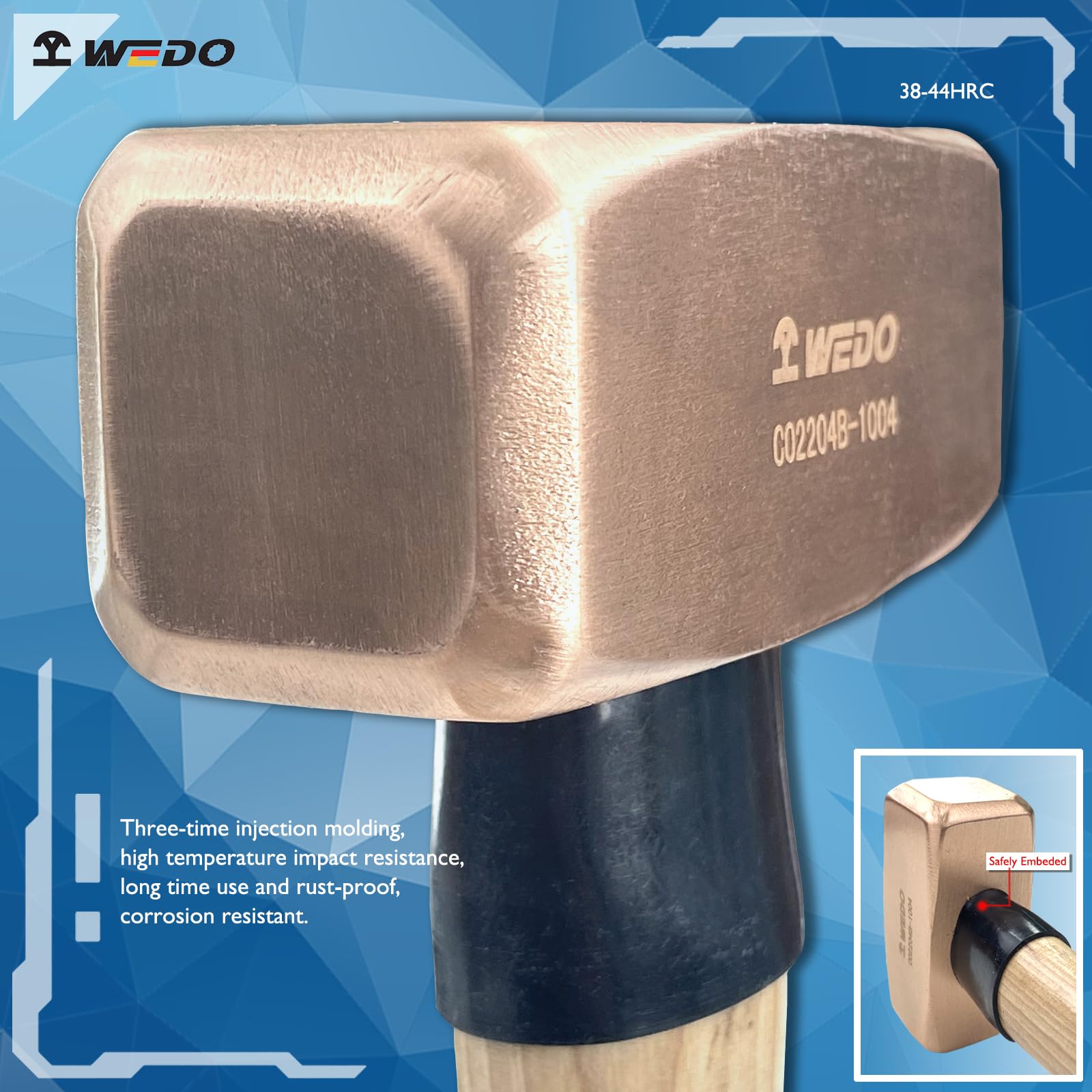 WEDO 2 szt. zestaw miedzianych młotków, młot kowalski 1,8 kg + młotek klubowy 1,8 kg, zestaw miedzianych młotów pękających z drewnianym uchwytem, niemagnetyczny, matrycowy, odporny na korozję,