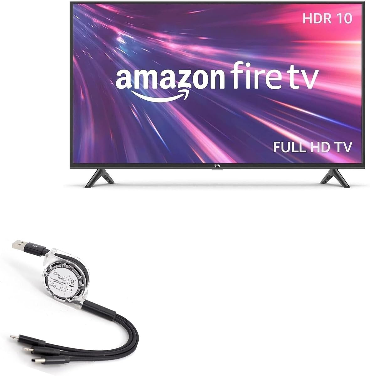 BoxWave Cable Compatible with Amazon Fire TV 2 Series (32 in) - AllCharge miniSync, Retractable, Portable USB Cable - Jet Black