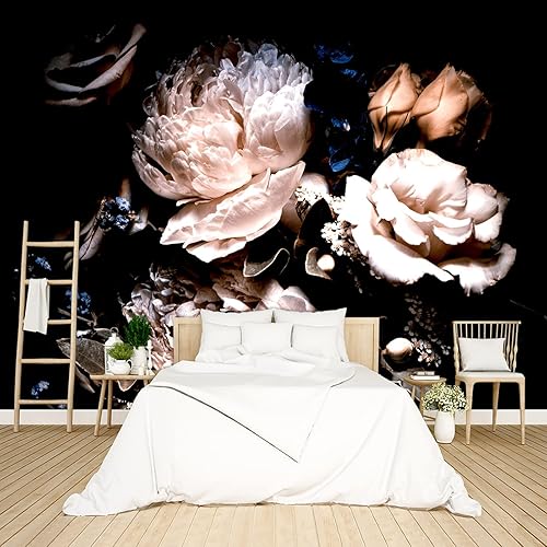 Miniatura 7 de Papel tapiz floral de peonía gris para dormitorio, flores botánicas en blanco y negro, murales de hojas, decoración estética de habitación, sala de