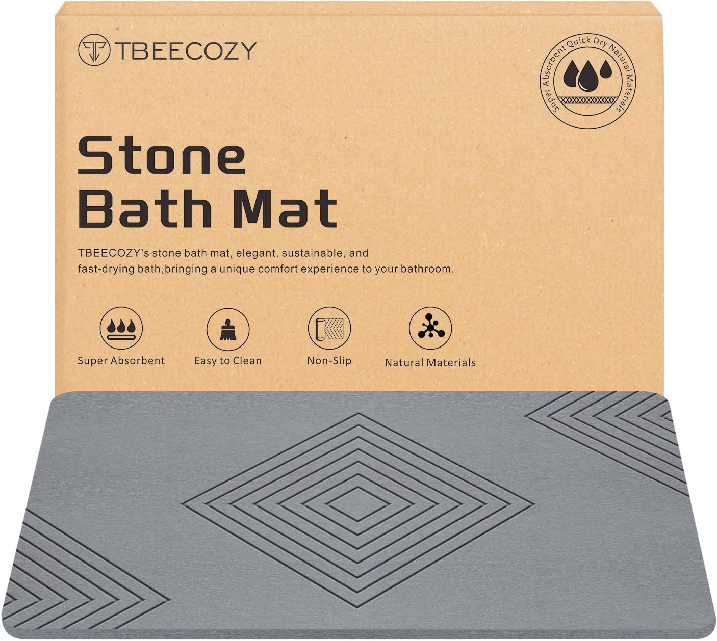 Stone Bath Mat, Large Bath Rug Diatomaceous Earth Shower Mat, Drying Hard Bathroom Mat, Non-Slip Super Absorbent Stone Bath Mats for Bathroom Shower Floor 30"x20"