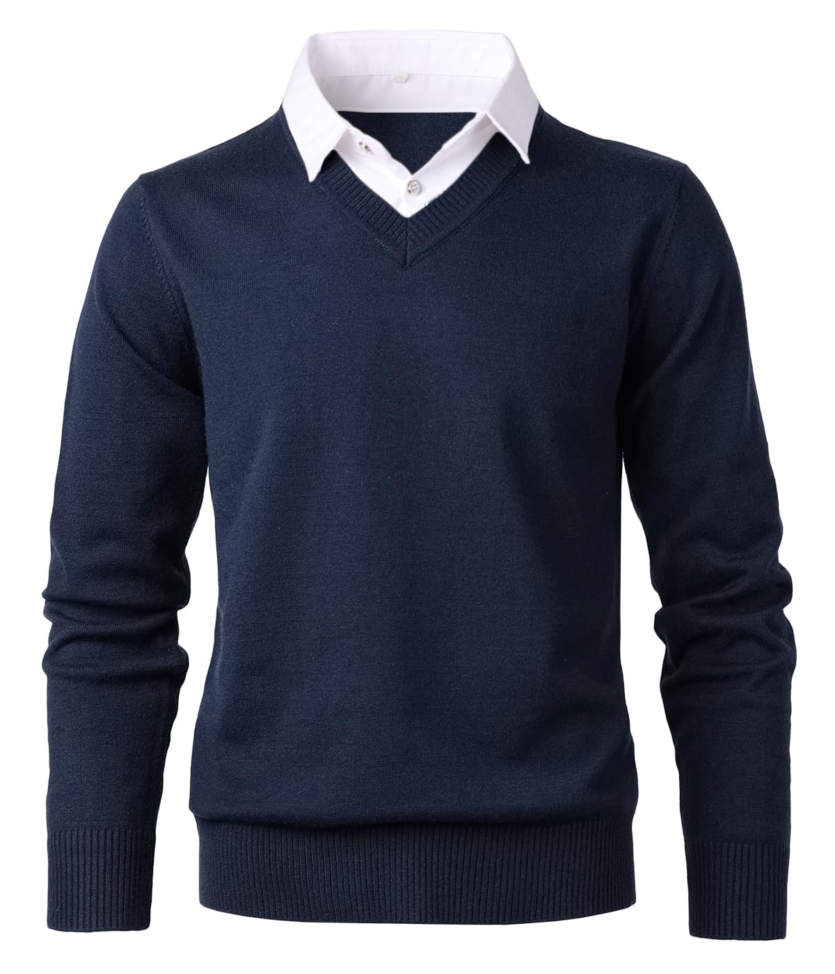 HarbrosrceMen's Knitted Pullover V Neck Knitted Jumper Fine Knit Mock Shirt Collar Knitwear Long Sleeves Knitted Cardigan Sweatshirt Jumper