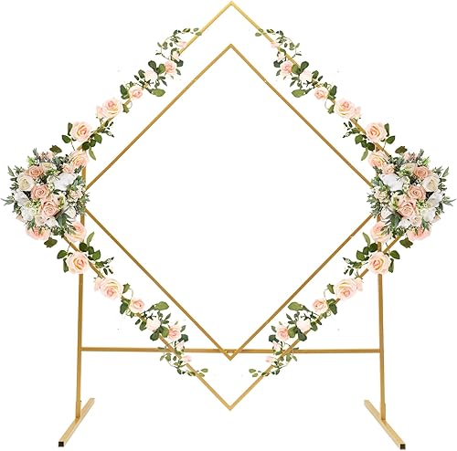 Soporte de arco de metal grande de 6.8 pies para ceremonia de boda, arco geométrico de boda, marco de soporte de flores con base resistente, fácil