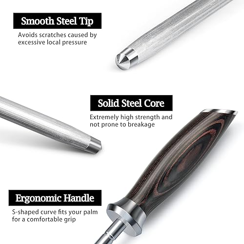 Miniatura 3 de HOSHANHO Varilla afiladora de cuchillos de cocina profesional de 10 pulgadas, acero japonés de alto carbono con mango ergonómico de madera de