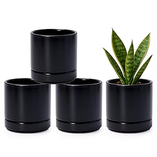 D'vine Dev Set of 4 Small Ceramic Plant Pots, 4.7 Inch Succulent Planter...