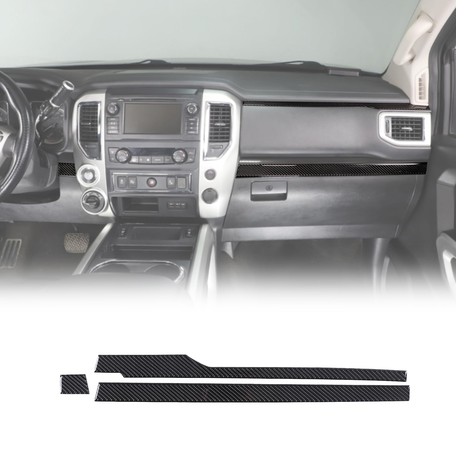Photo 1 of Fgtagtal Soft Carbon Fiber Center Console Dashboard Panel Trim Strip Compatible with Nissan Titan 2016-2023, Co-Pilot Console Decoration Strips, Interior Center Console Kits 3Pcs (Black)