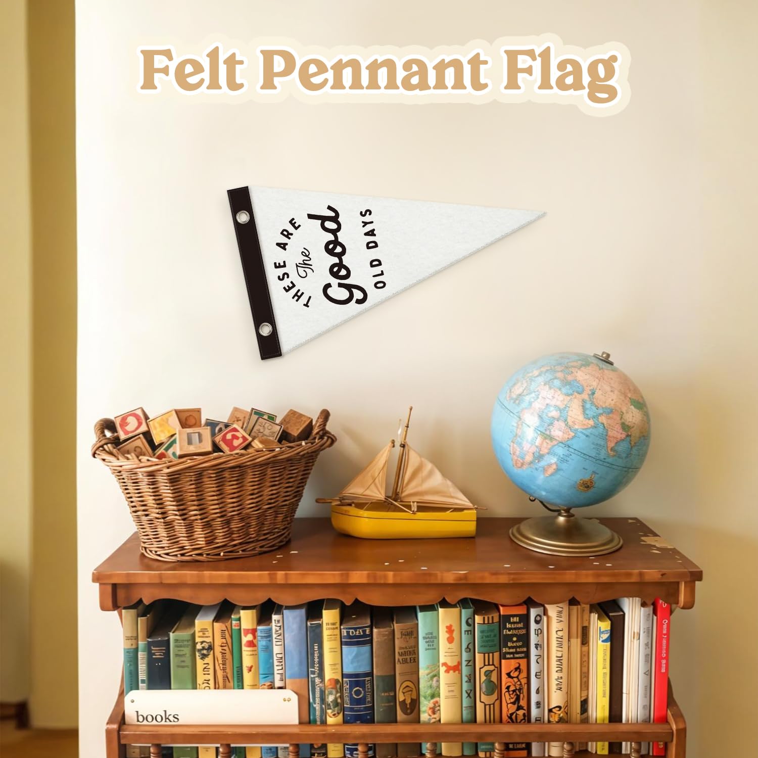MOFUYU Inspirational Wall Decor Pennant Banners Flags,These Are The Good Old Days Sign,Positive Home Hanging Wall Felt Banner for Home,Kids Boys Room, Nursery Bedroom Playroom 7.4x14 Inch