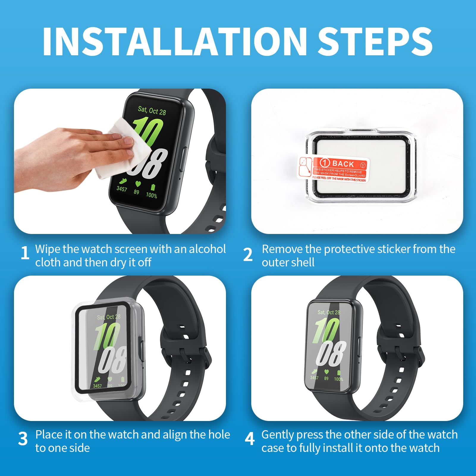 3 sztuki etui do Samsung Galaxy Fit 3, ochrona Galaxy Fit 3, etui ochronne z wbudowanym szkłem hartowanym 9H, twarde etui PC z ochraniaczem ekranu o wysokiej czułości (przezroczyste x 3)