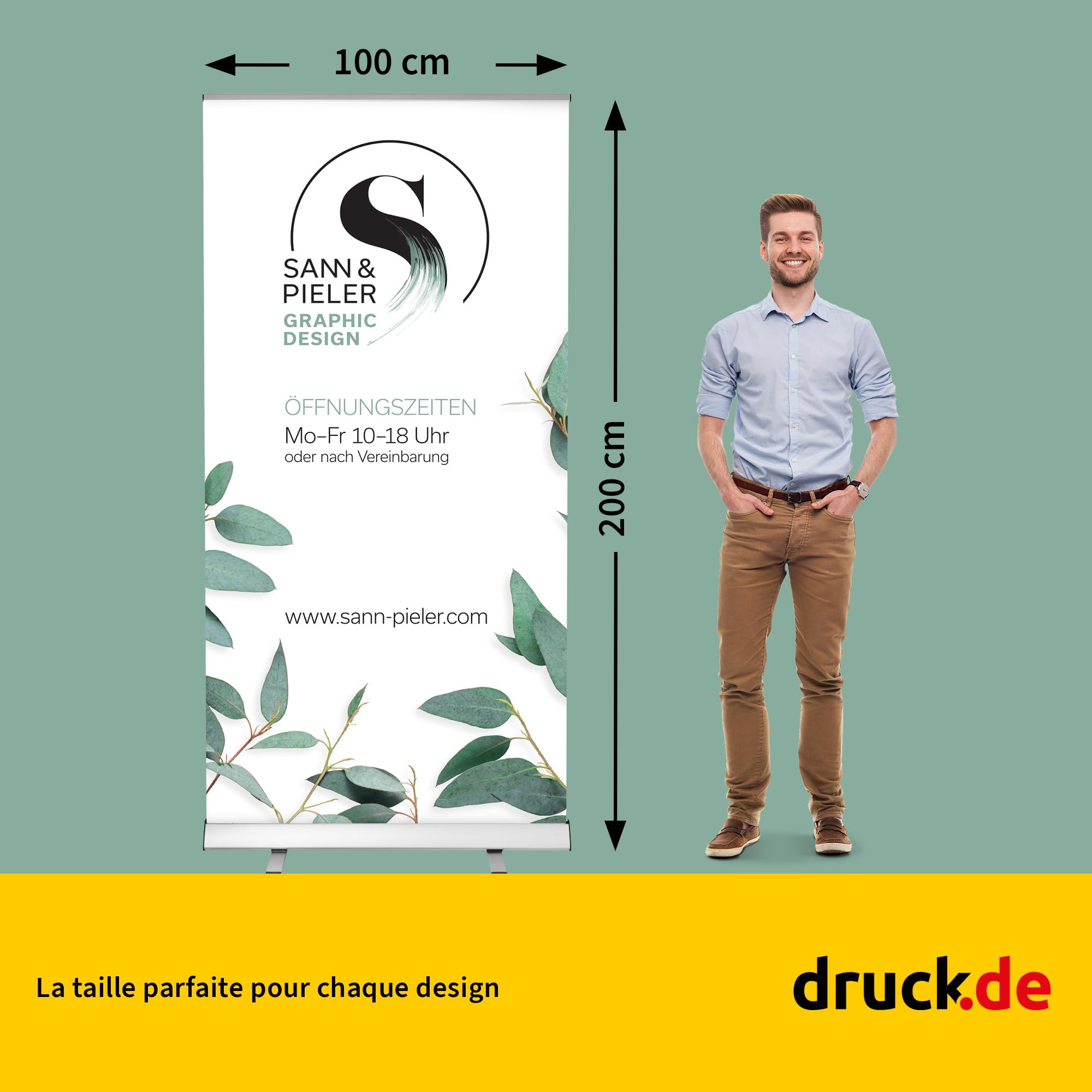 druck.de Bannière enroulable basique imprimée - 100 x 200 cm - 100 x 200 cm
