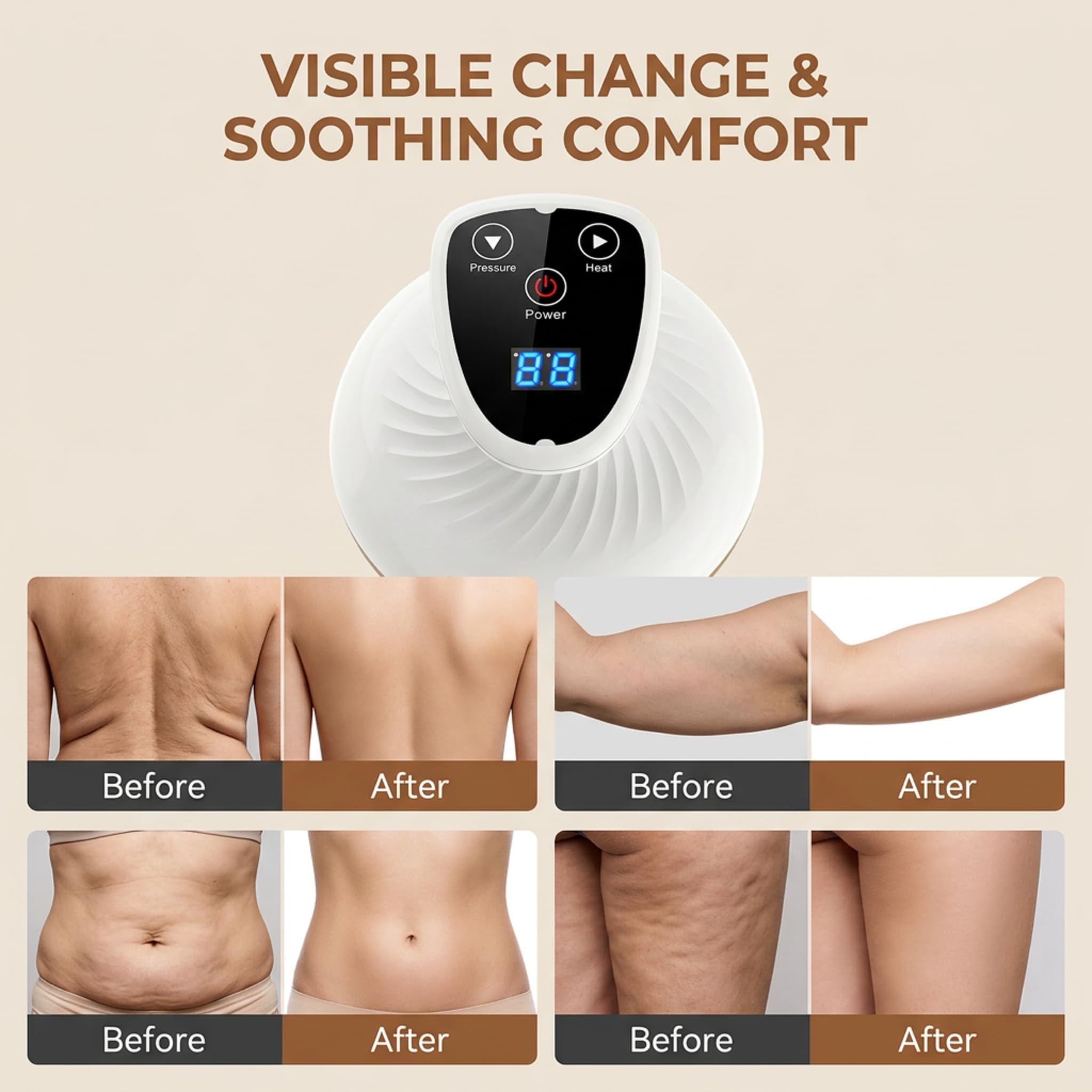 Cellulite Massager 4-in-1, Vakuum Massagegerät mit 9 Stufen Wärmetherapie & Rot-Blau-LED, Anti-Cellulite Gerät für Körperstraffung Lymphdrainage Durchblutung, kabellos für Gua Sha & Schröpfen