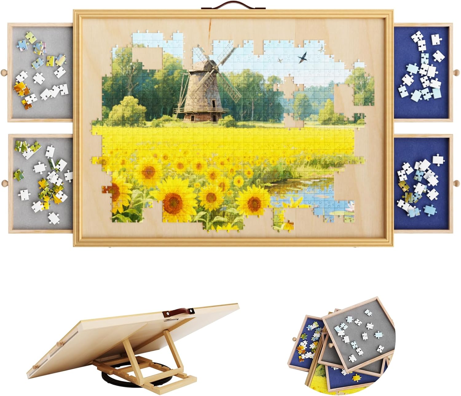 2000 Pcs Adjustable Jigsaw Puzzle Board with Drawers and Cover, 36.8 x 27.6in Rotating Puzzle Table with Lazy Susan, Frame for Wall Art Display