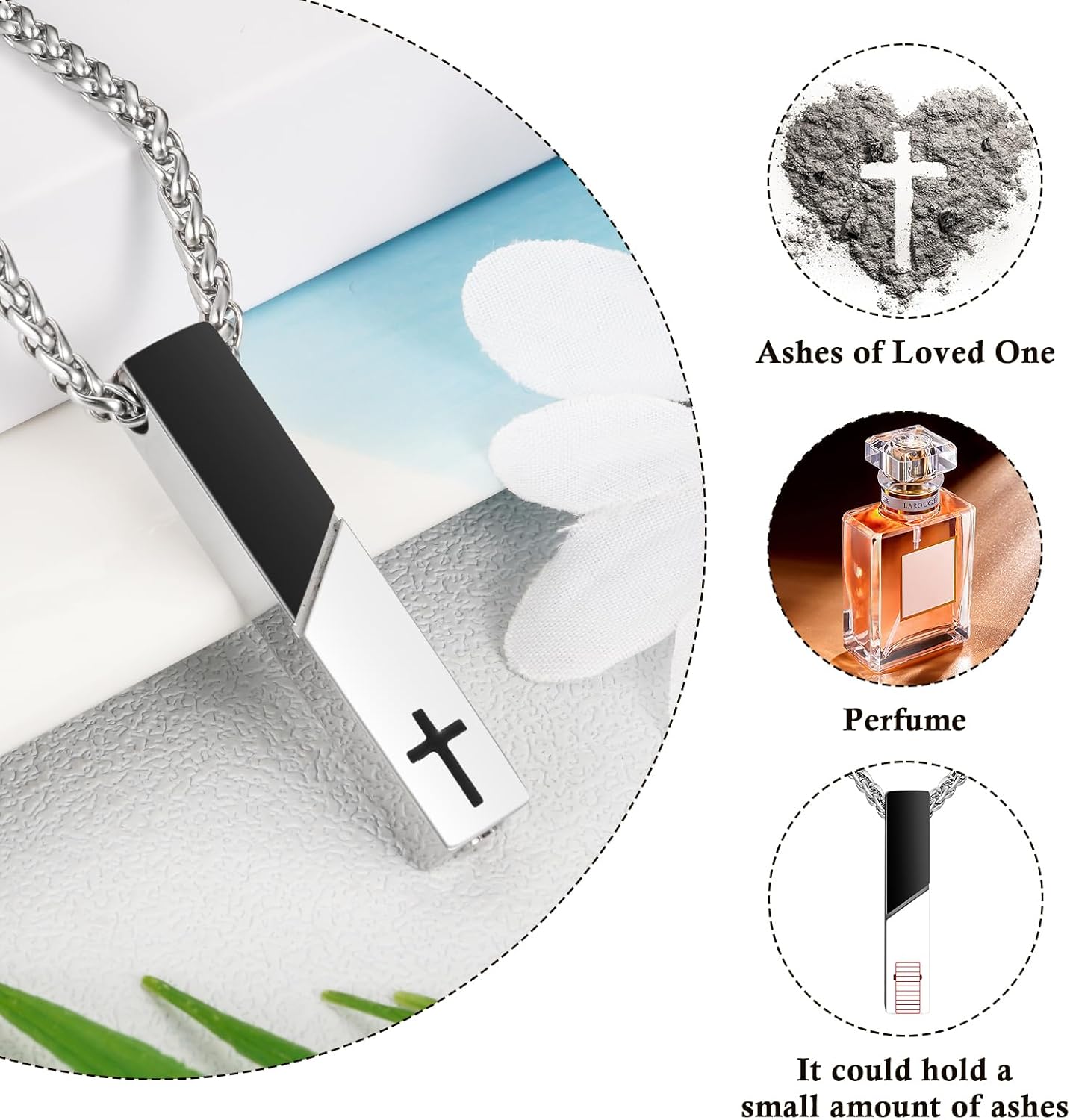 Abooxiu Urn Necklace for Ashes Cremation Jewelry for Ashes Cube Ashes Keepsakes Necklace Cross Bar Stainless Steel Memorial Urn Pendant Keepsake for Women Men - Image 5