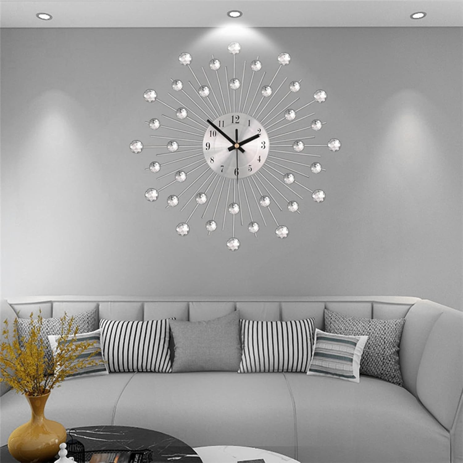 Modern Crystal Wall Clock,Celebration Decorative Metal Silent Wall Clock Handmade Metal Clock for Living Room Home Kitchen Office Decor