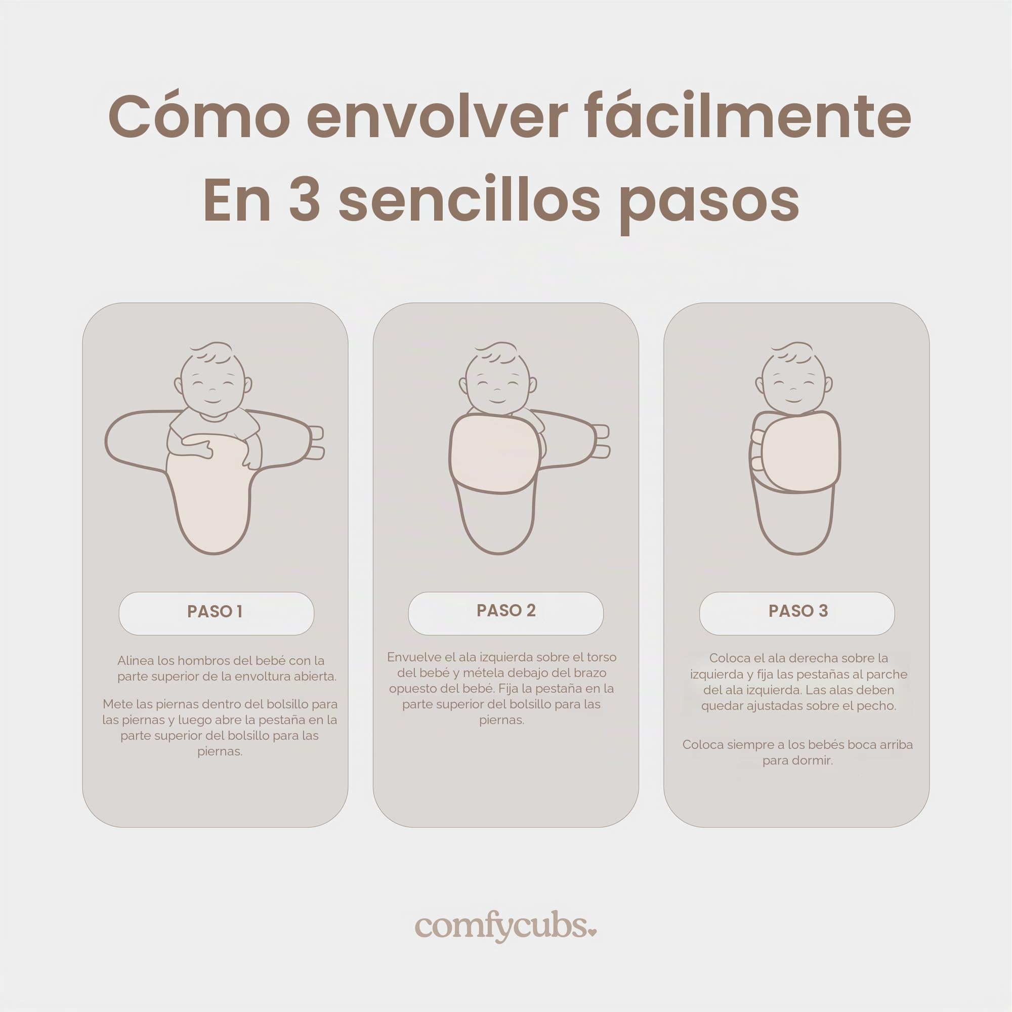 Comfy Cubs Easy Swaddle Blanket - Juego de 3 Mantas de 100% algodón, tamaño pequeño para bebés de 0 a 3 Meses, con Velcro Ajustable, Saco de Dormir Transpirable y Duradero, Regalos para bebés recién