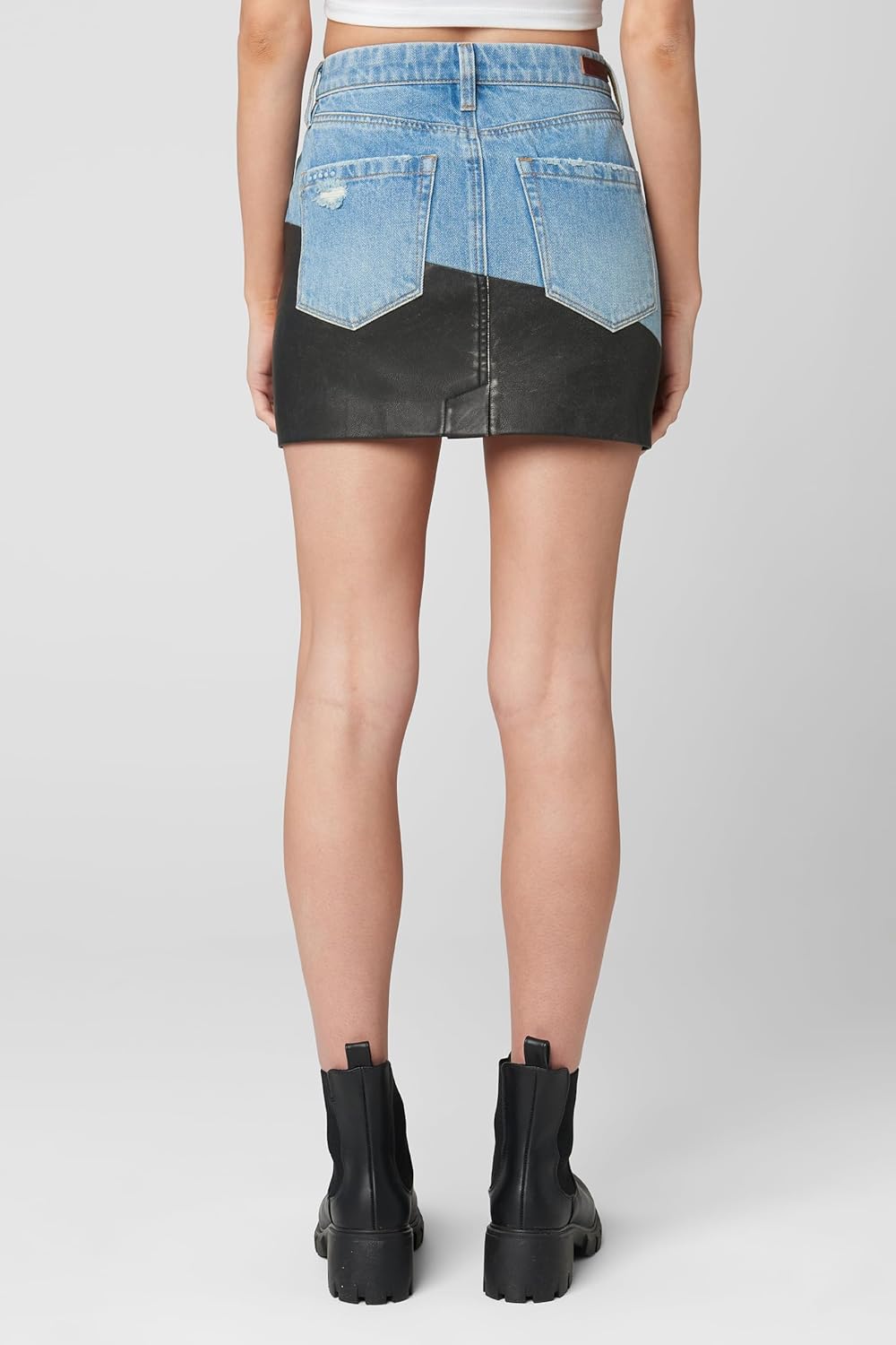 [BLANKNYC] Womens Vegan Leather and Denim Mini Skirt - Image 2