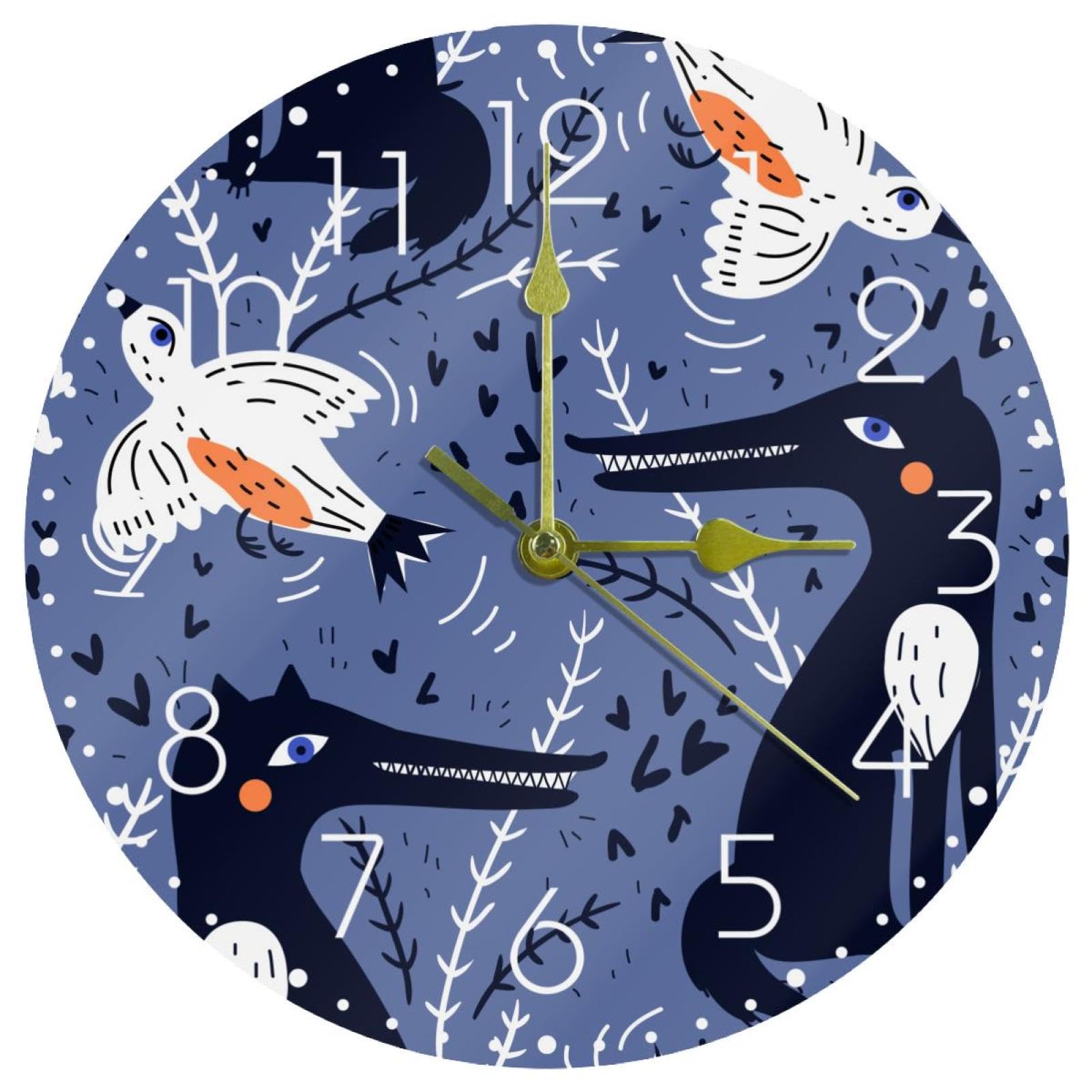 Horloge murale silencieuse pour salon et chambre motif animal