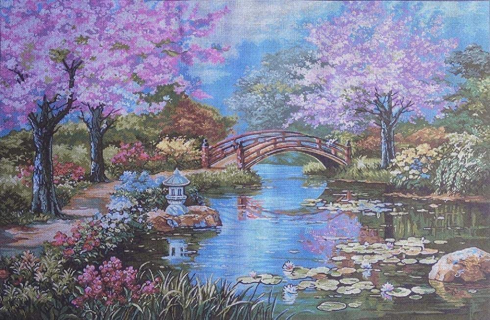 Kit tapisserie de broderie HD 5D en fil de coton premium motif jardin japonais