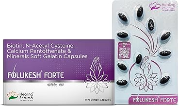 Healing Pharma - Follikesh® Forte Biotin Capsules for Hair Growth, Hair Fall Control and Skin | For Women & Men | Vitamin B7 (Biotin) Capsules - 10 Count