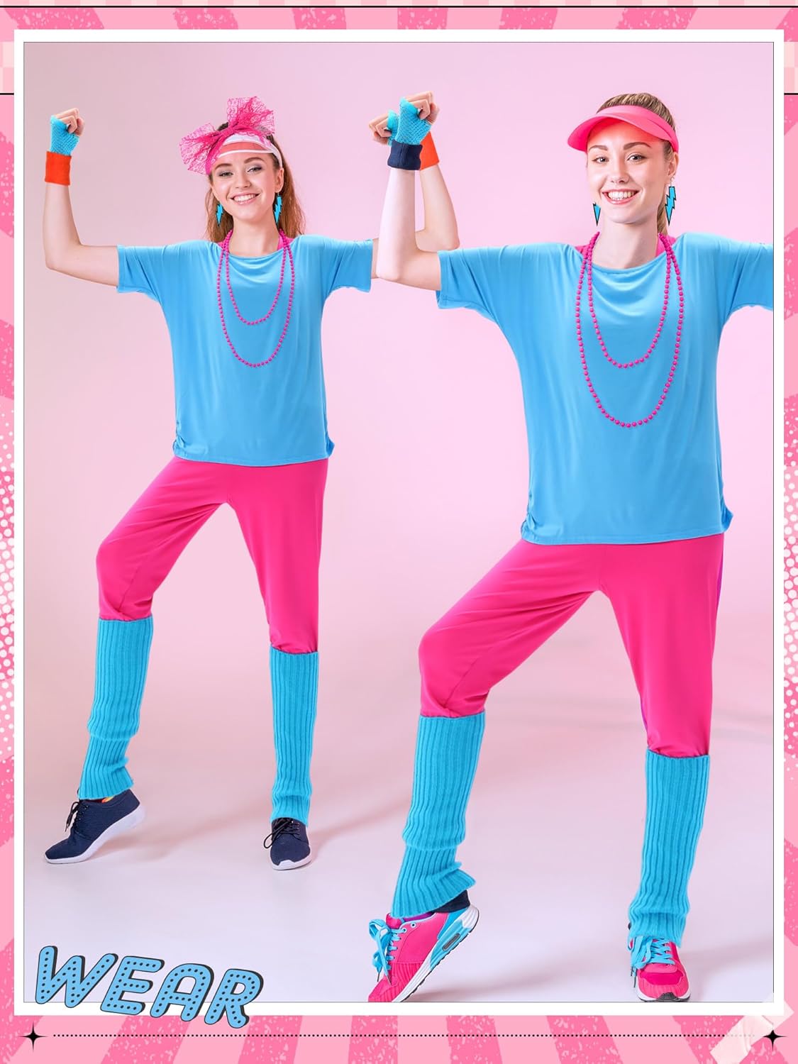 8 Pcs 80s Costume Women Outfit Accessories Set Tee Racerback Legging Pants Anklet Gloves Earring Hairband - Image 2