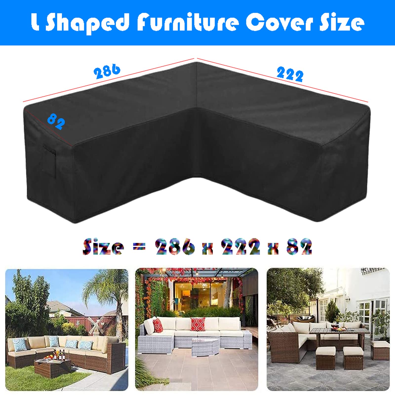 286x222x82cm Patio L-Vormige Sectionele Bankhoes, Tuinmeubelhoezen Waterdicht, Heavy-Duty Tuinmeubelhoes, Sneeuwbestendige Oxford-Stof Scheurbestendig
