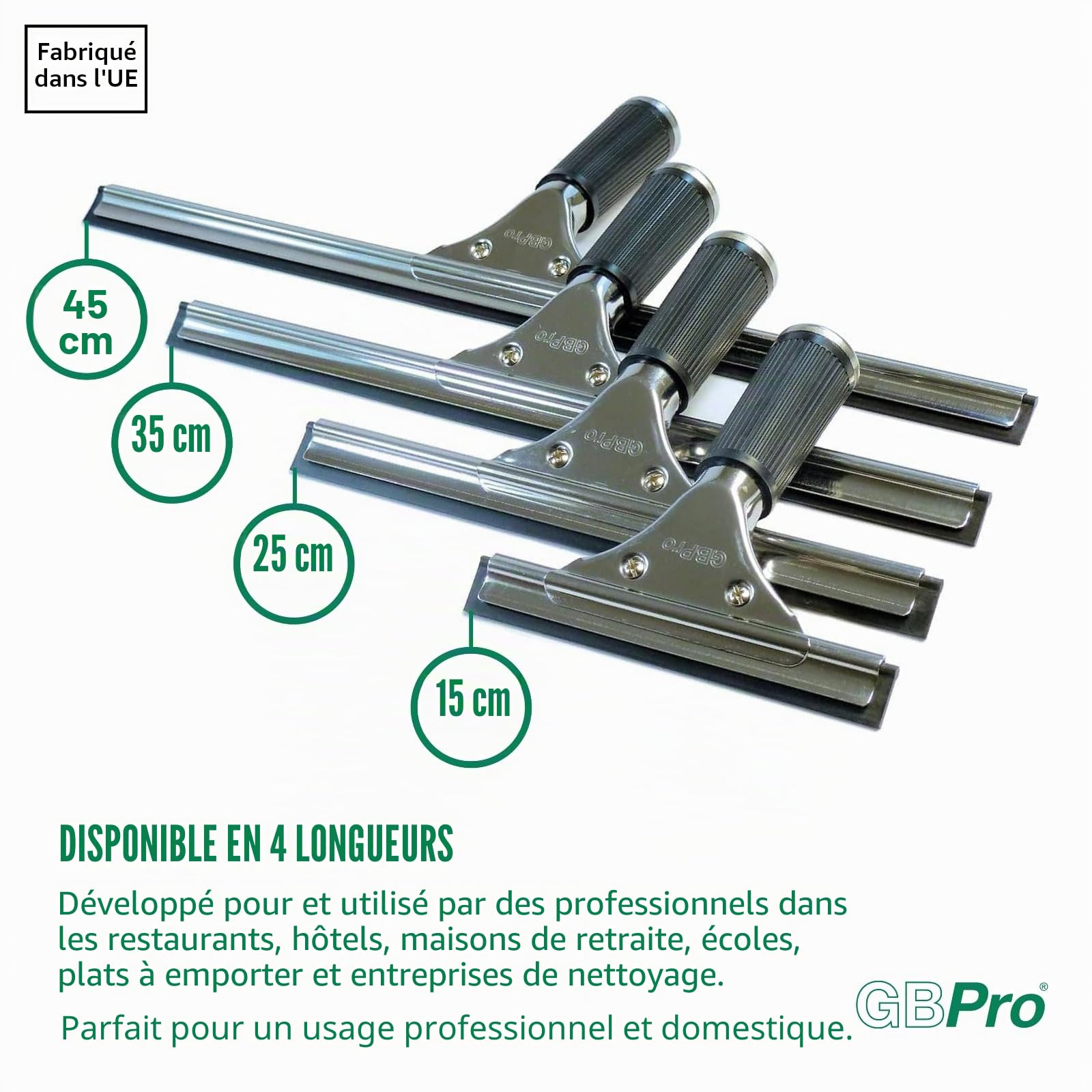 Raclette de fenêtre Professionnelle en Acier Inoxydable GBPro avec Lame Double Face de 45 cm