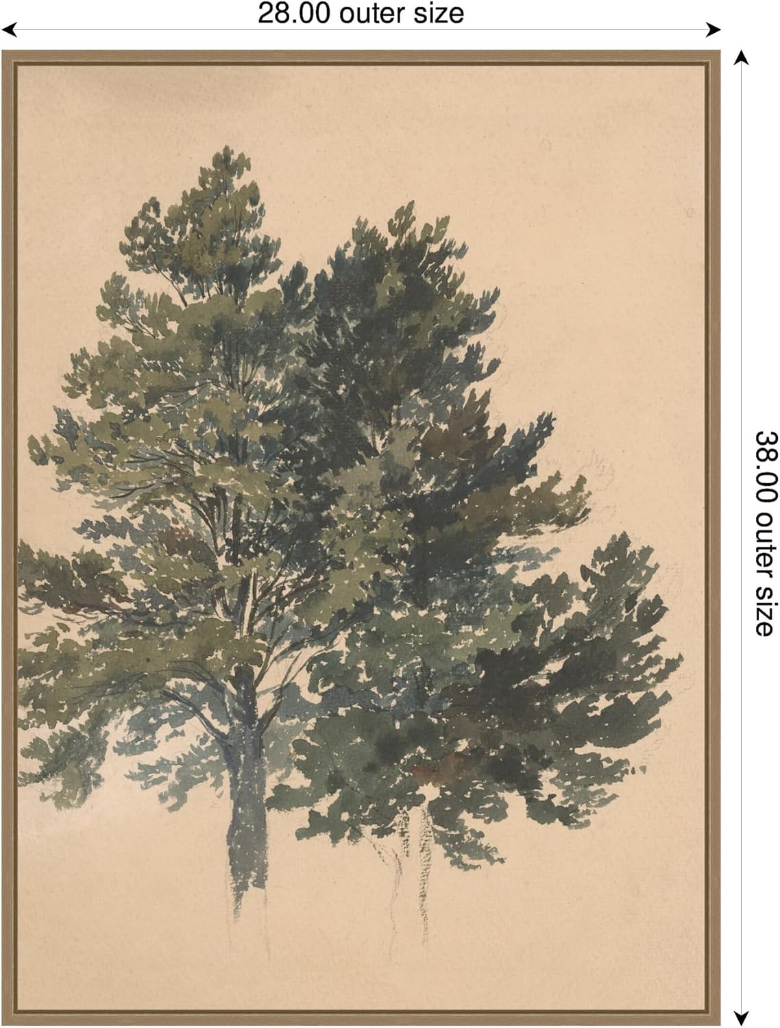 Kate and Laurel Framed Canvas Wall Art Print Study of a Treetop Friedrich Carl von Scheidlin by Nostalgia Prints, 28 x 38 Sylvie Dark Gold Frame, Traditional, Nature Art for Wall Decor