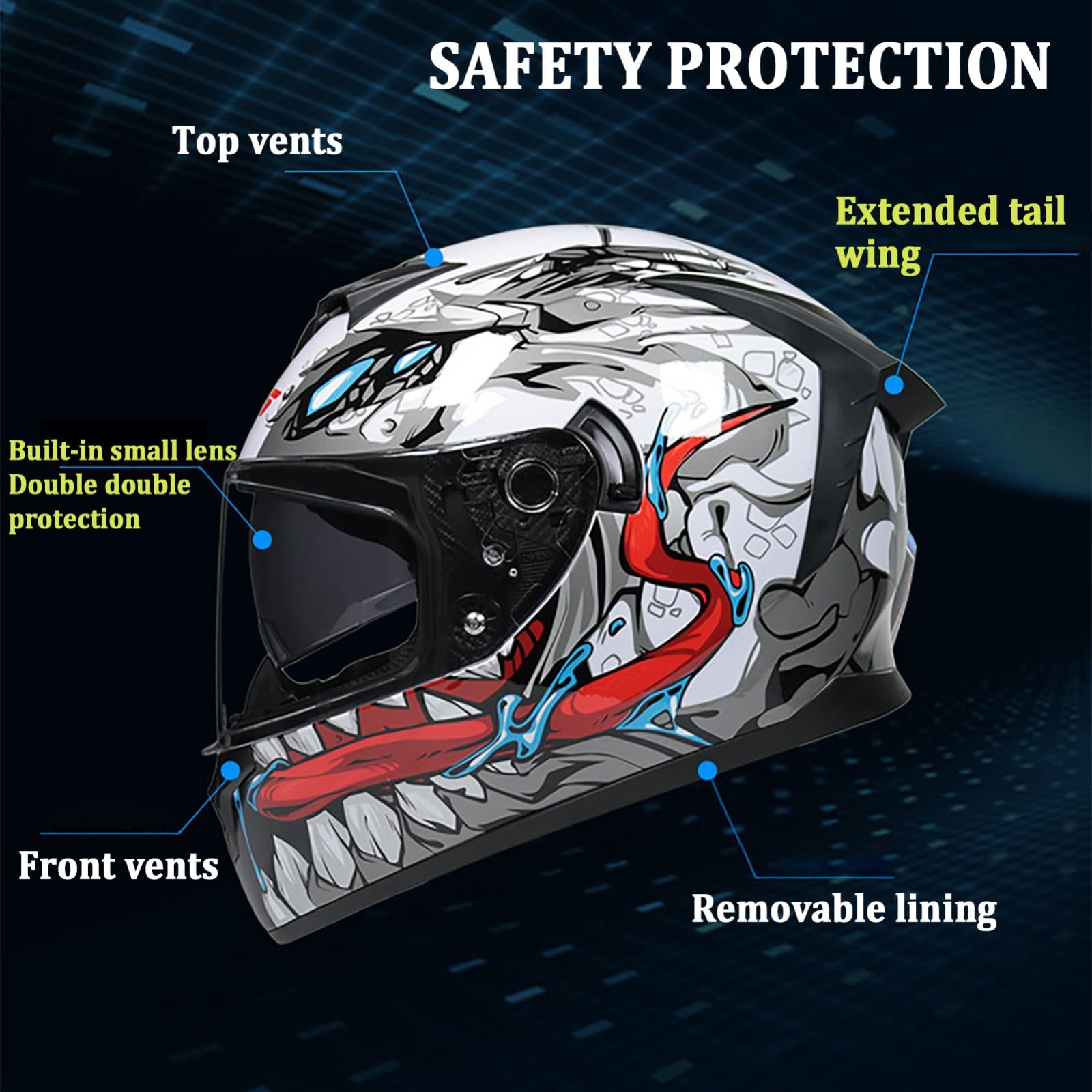 Casco De Motocross, Casco Integral De Motocicleta Homologado Según ECE 22.06, Casco Integral De Motocicleta con Visera Solar Abatible para Hombre Y Mujer