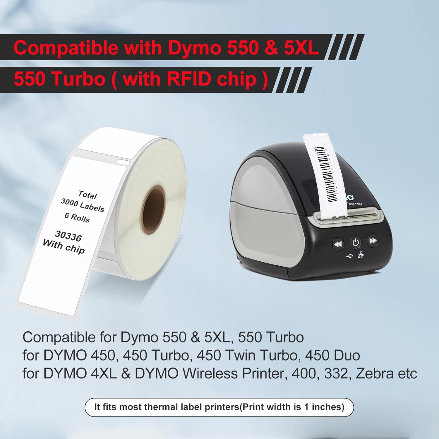 RGiNK for 30336 Labels (with RFID Chip) Compatible Replacement for DYMO 550 Labels (1" x 2-1/8") Inventory Stickers Work with DYMO Labelwriter 550 5XL Labelwriter 450 4XL [6 Rolls, 3000 Tags] - Image 3