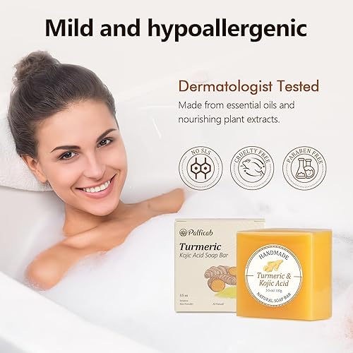 Miniatura 7 de Jabón de ácido kójico para manchas oscuras de hiperpigmentación, barra de jabón de cúrcuma para iluminar la piel con aceite de árbol de té, manteca