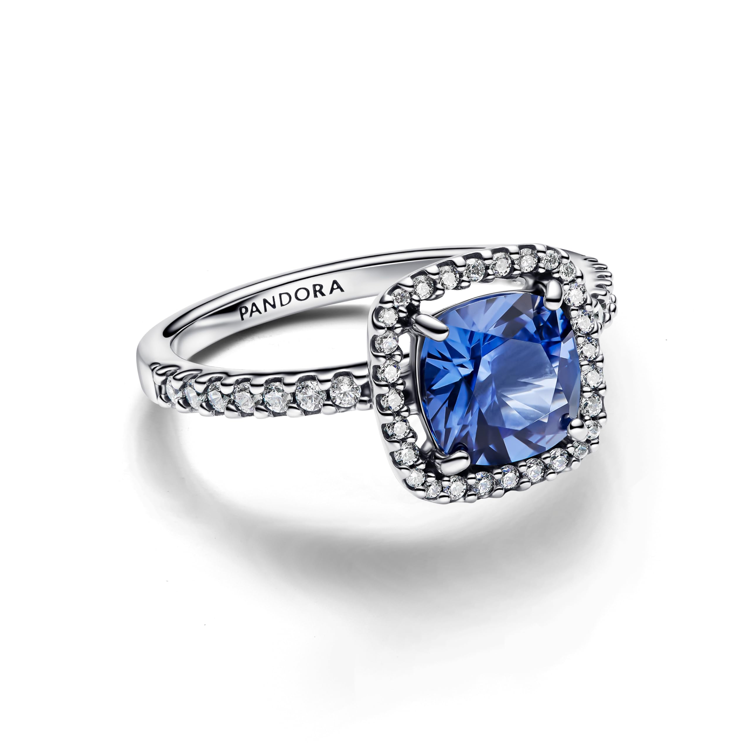 Pandora Anello da donna in argento quadrato scintillante blu aureola 193550C01