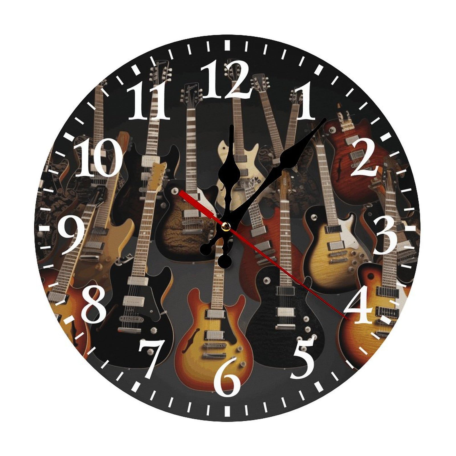 NTVOWPZO 10 Inch Wall Clock Guitars Battery Operated Wall Clocks Silent Non-Ticking Round Wall Clock for Living Room Kitchen Home Office Wall Decorative Clock