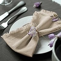 Ayuzawa Handmade 100% Cotton Cloth Napkins with Fringe - 18x18 Inch Set of 4 Beige for Dinners, Parties, Weddings