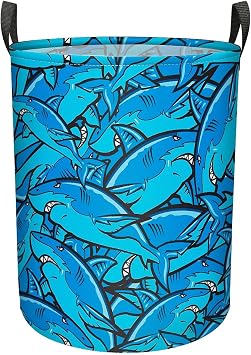 Shark Laundry Basket Foldable with Handles, Waterproof Oxford Cloth Laundry Hamper Clothes Storage Bucket Toy Organizer for Home Bathroom Bedroom Dorm Nursery 19.7" X 15.7" - Large