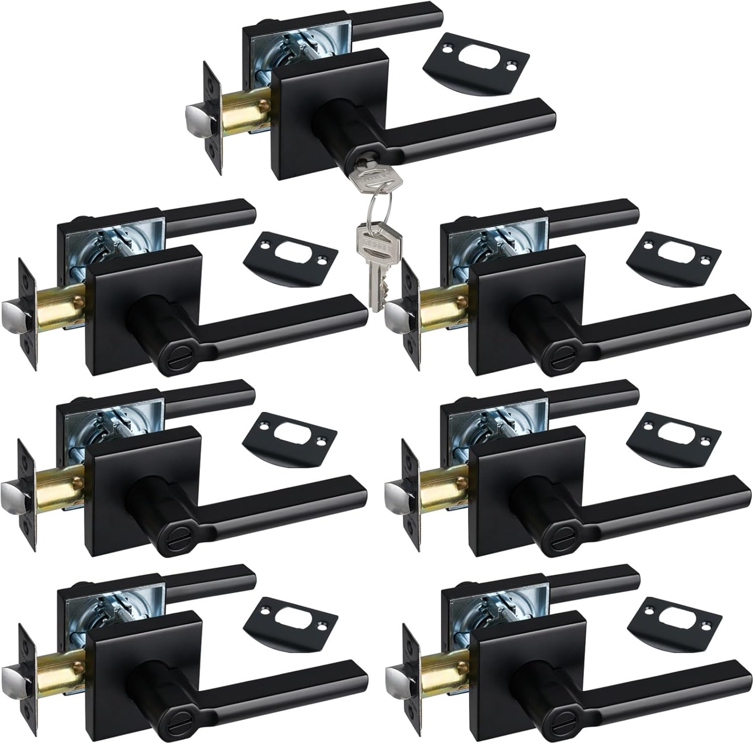 6pcs Privacy Door Handles & 1pc Keyed Entry Door Lever with Lock