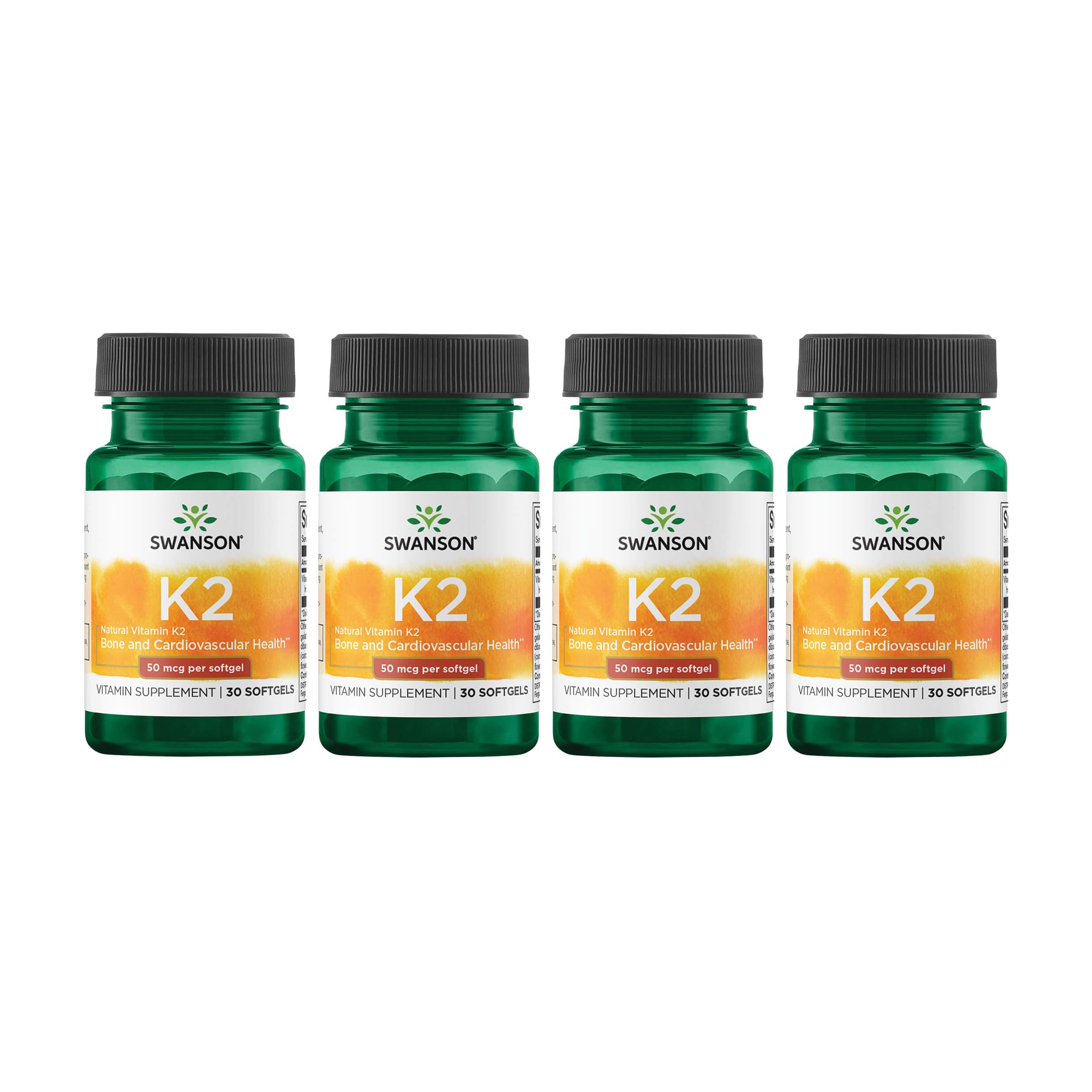Swanson Vitamin K2 Menaquinone-7 from Natto, 50 mcg, 30 Softgels, 4 Pack 30 Count (Pack of 4)