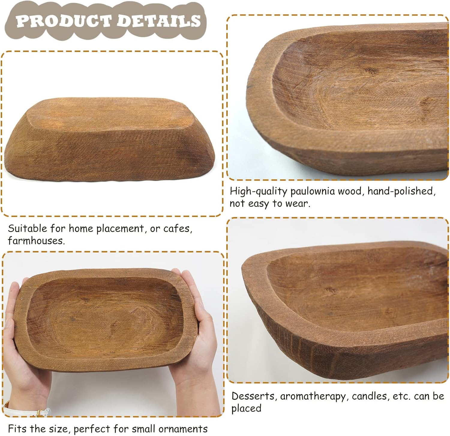 S-SNAIL-OO Decorative Bowl Vintage Wooden Dough Bowls Hand Carved, Farmhouse Country, Restaurant, Cafe Decoration, Place Bread, Fruit, Aromatherapy. (10x6x2in): Home & Kitchen