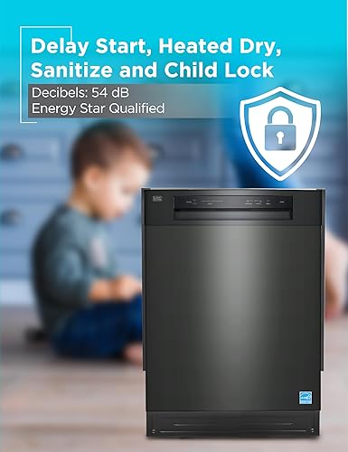 Miniatura 7 de BLACK+DECKER Lavavajillas integrado de 24 pulgadas, capacidad de ajuste de 12 lugares con bañera de acero inoxidable, lavavajillas con 5 programas