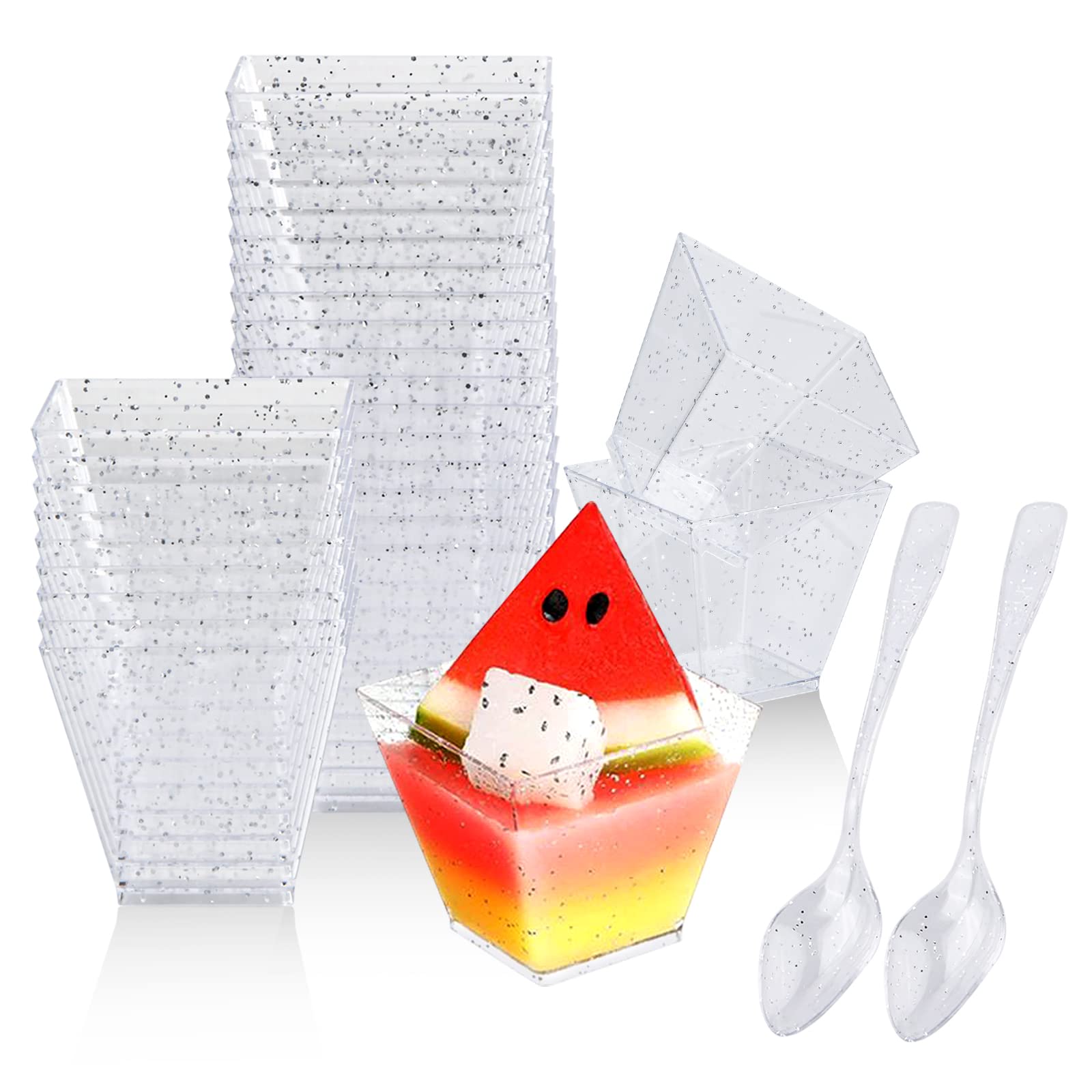 Tazze Da Dessert In Plastica Riutilizzabili – Set 50 Pezzi Con Cucchiai, 60 Ml (2 Oz), Mini Coppette Per Matrimoni E Feste, Fai Da Te