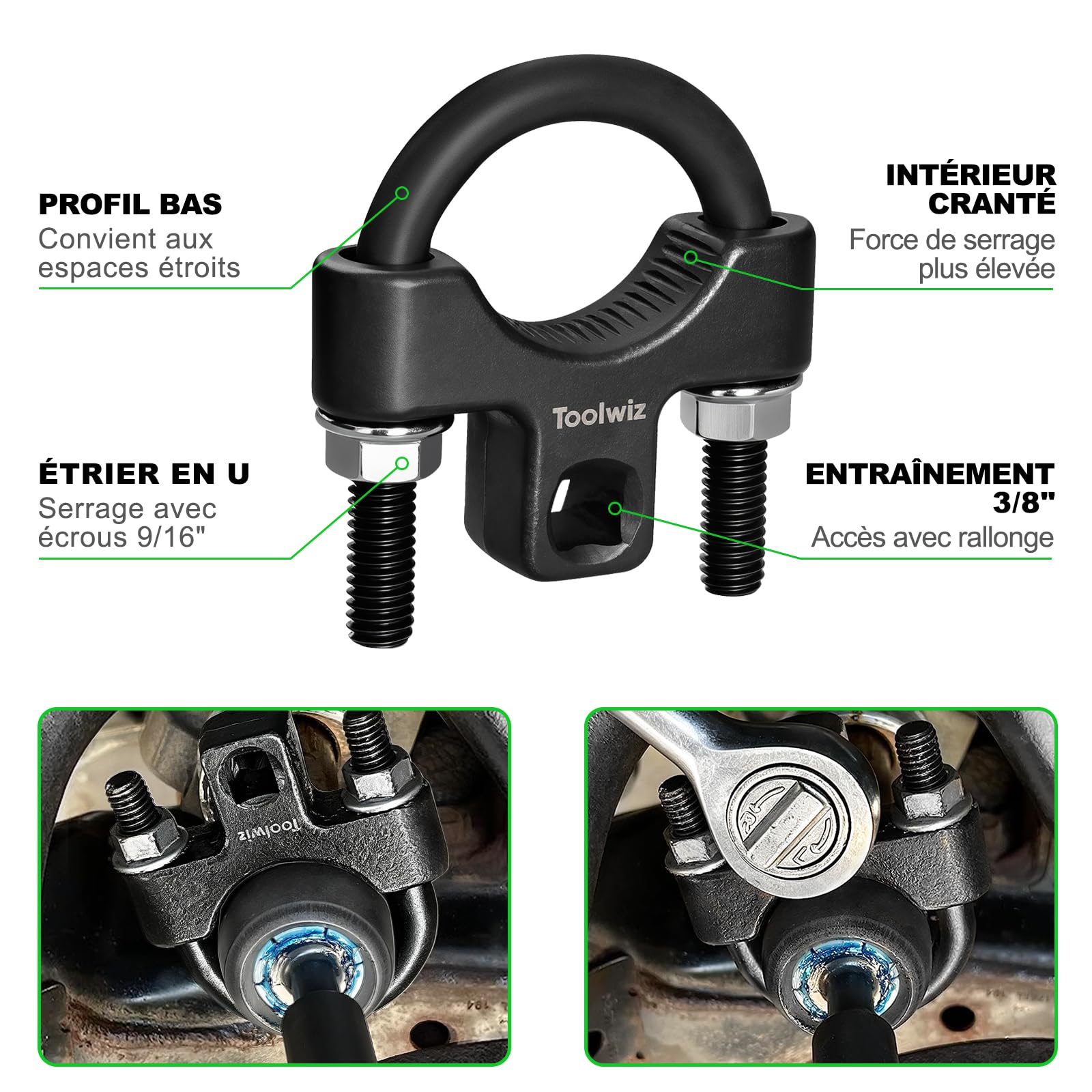 Toolwiz Outil pour retirer la biellette intérieure, 2 pièces, 3/8 pouces Outil universel à faible profil avec démonte-clé hexagonal pour biellettes intérieures, 27–42 mm Clé de fourche