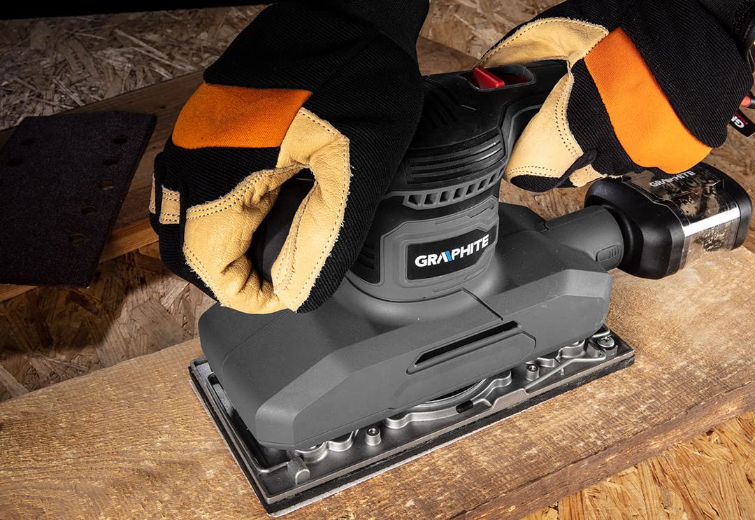 GRAPHITE Lijadora vibratoria de 380 W, estructura 115 x 230 mm, velocidad de rotación 7000 – 13000 min¹, amplitud de oscilación 1 mm, papel de lija 115 x 280 mm, masa 1,98 kg, accesorios: papel de