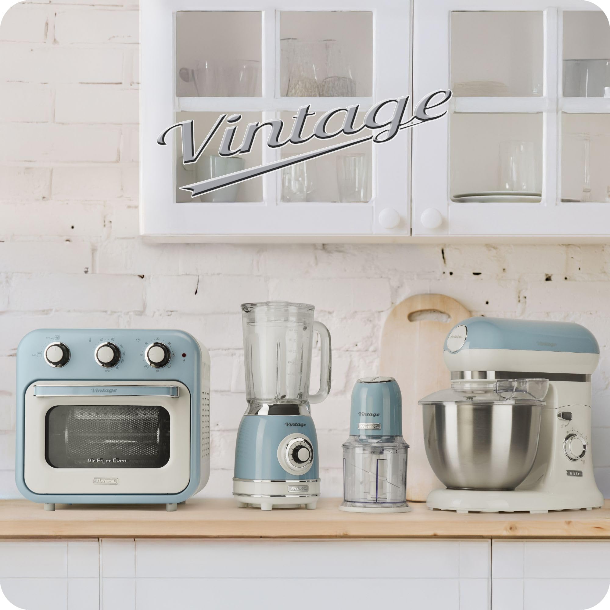 Ariete Vintage, Fouet Électrique Multifonction 1548, 5 Vitesses, Fonction Turbo, 2 Roues en Acier Inoxydable pour Fouetter et Pétrir, Convient à la Pâte, Pizza, Crème Fouettée, 450W, Bleu Clair